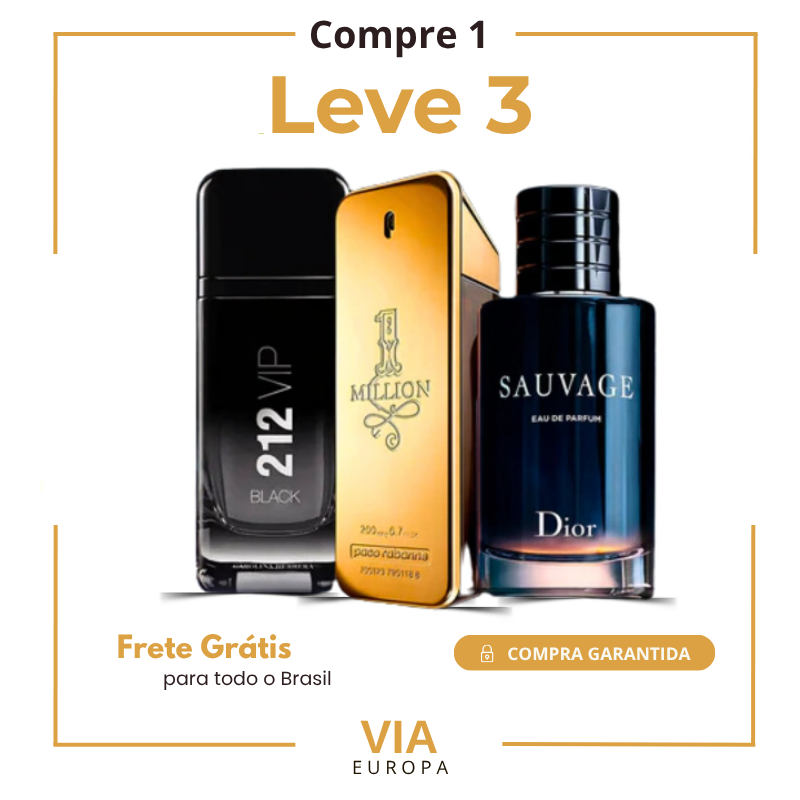 QUEIMA DE ESTOQUE - 3 Perfumes Masculinos Importados (100ml cada) - Sauvage Dior l One Million l 212 VIP Black