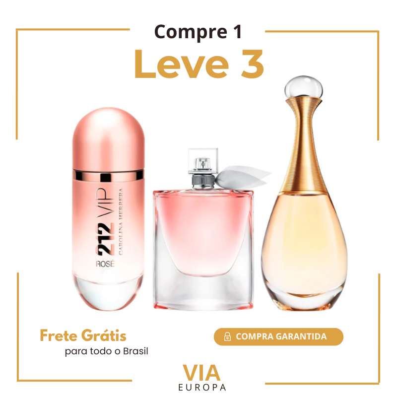 PROMOÇÃO COMPRE 1 LEVE 3 Perfumes Femininos  - 212 VIP Rosé, La Vie est Belle e Jadore