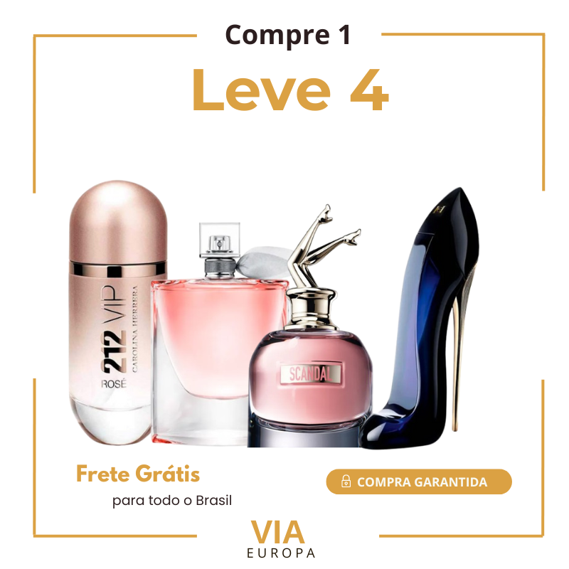 Combo de 4 Perfumes Femininos - Scandal, 212 VIP Rosé, La Vie est Belle e Good Girl