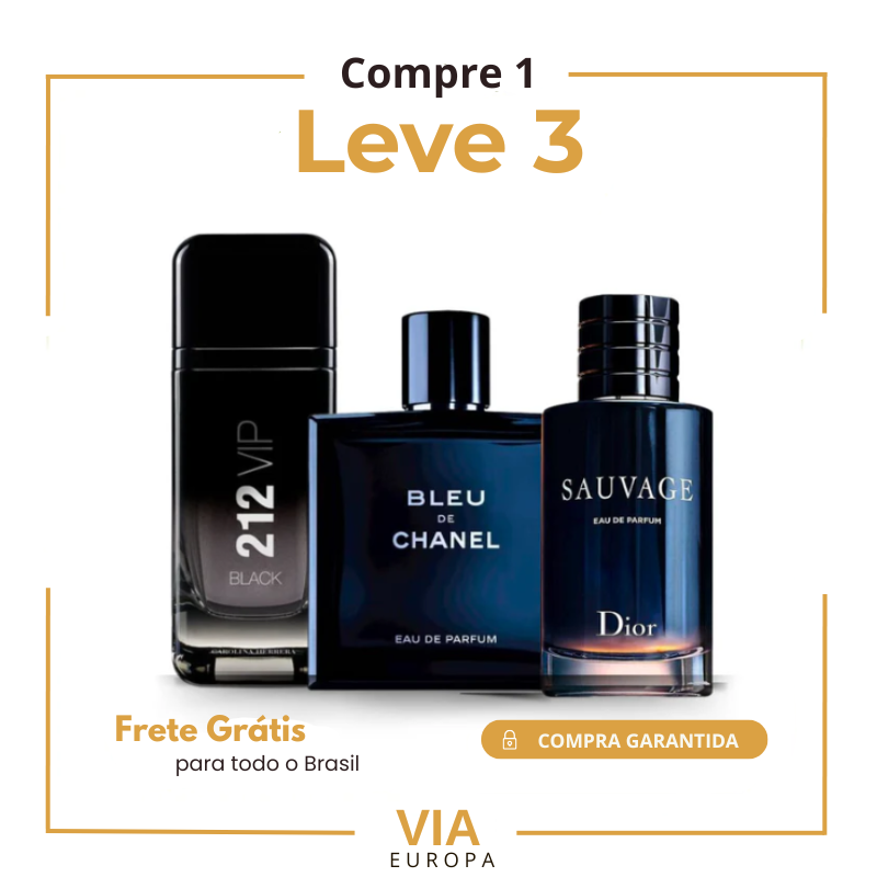 QUEIMA DE ESTOQUE - 3 Perfumes Masculinos Importados (100ml cada) - Sauvage Dior l Bleu de Chanel l 212 VIP Black )