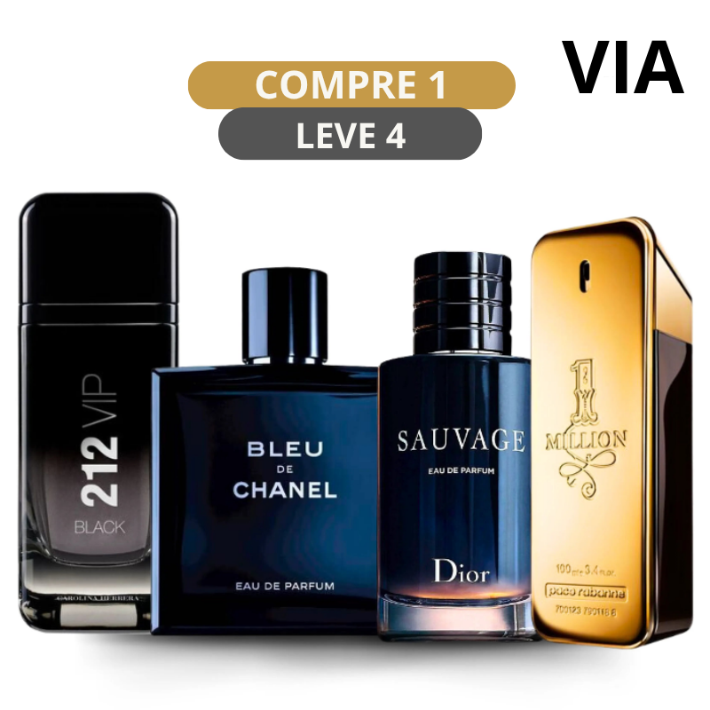Kit 4 Perfumes Masculinos Importados (100ml cada) - Sauvage Dior l One Million l 212 VIP Black  l Bleu De Chanel [ ÚLTIMAS UNIDADES )