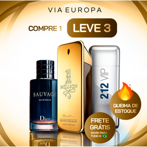Kit 3 Perfumes Masculinos Importados (100ml) - 1 million | 212 vip | Sauvage dior - [QUEIMA DE ESTOQUE NATAL]