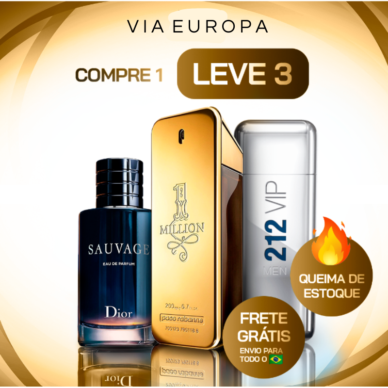 Kit 3 Perfumes Masculinos Importados (100ml) - 1 million | 212 vip | Sauvage dior - [QUEIMA DE ESTOQUE NATAL]