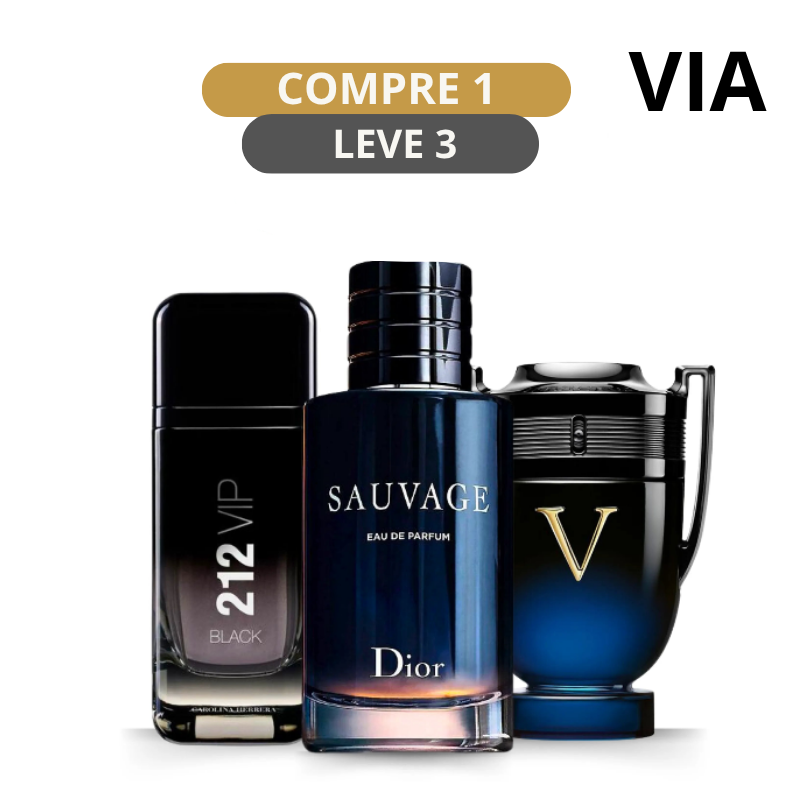 Kit 3 Perfumes Masculinos Importados (100ml cada) - Sauvage Dior l Invictus Victory l 212 VIP Black [ PROMOÇÃO POR TEMPO LIMITADO]